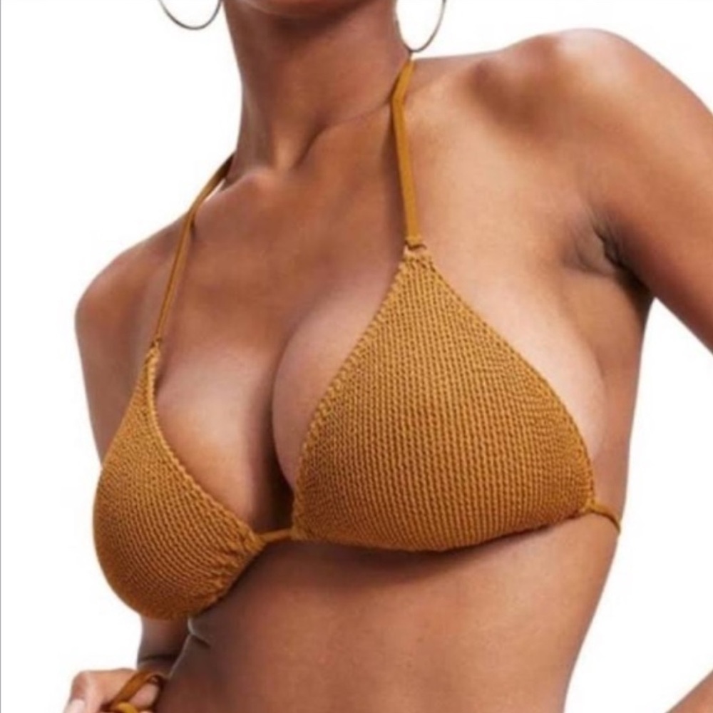 Good American sz 1/2 Bronze Brown Always Fits Tiny Ties Bikini Top New